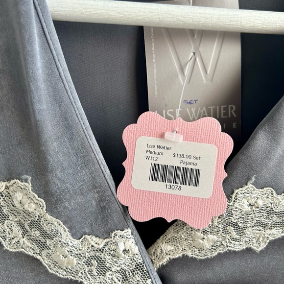 LISE WATIER Lingerie Satin Silky Pajama Set Medium Gray Loungewear - Picture 7 of 17